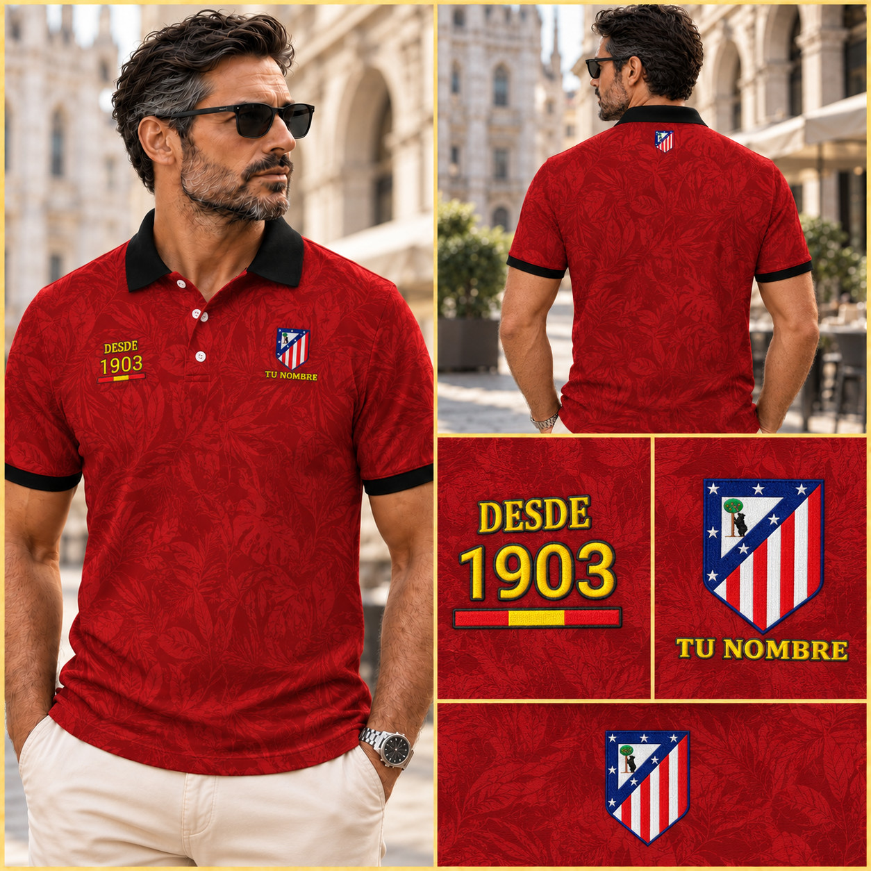 Atletico Madrid Polo personalizado – Diseño elegante con bordado, nombre y año