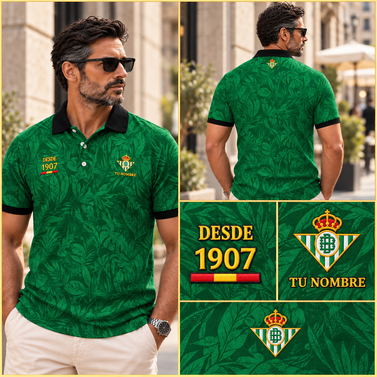 Real Betis Polo personalizado – Diseño elegante con bordado, nombre y año