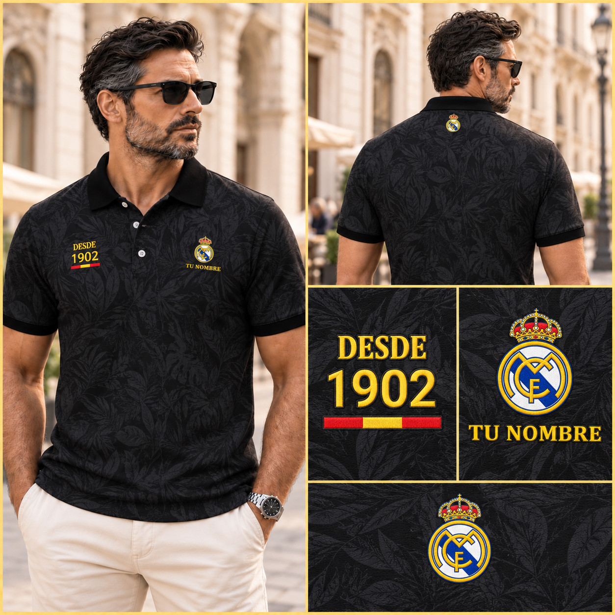 Real Madrid CF Polo personalizado – Diseño elegante con bordado, nombre y año